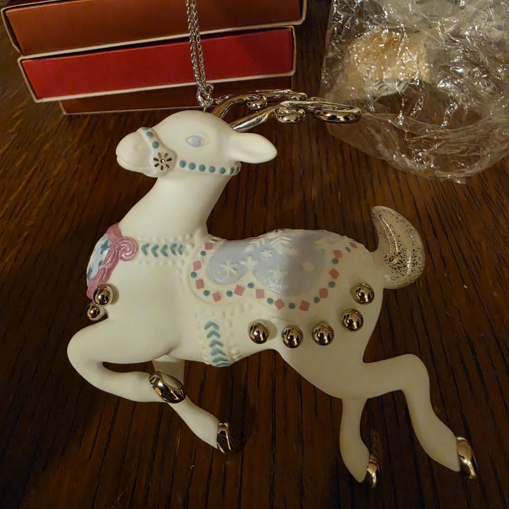 Lenox The Platinum Reindeer Ornament White Bisque Bone China NEW IN BOX!